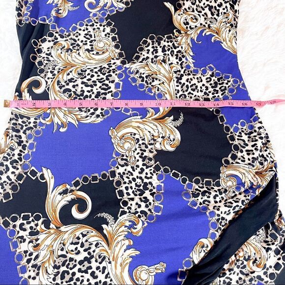 Tiana B. Leopard Baroque Print Tulip-Hem Boatneck Midi Sheath Dress SZ S EUC - Picture 10 of 14